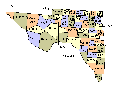 Texas Map of Counties: Region 2