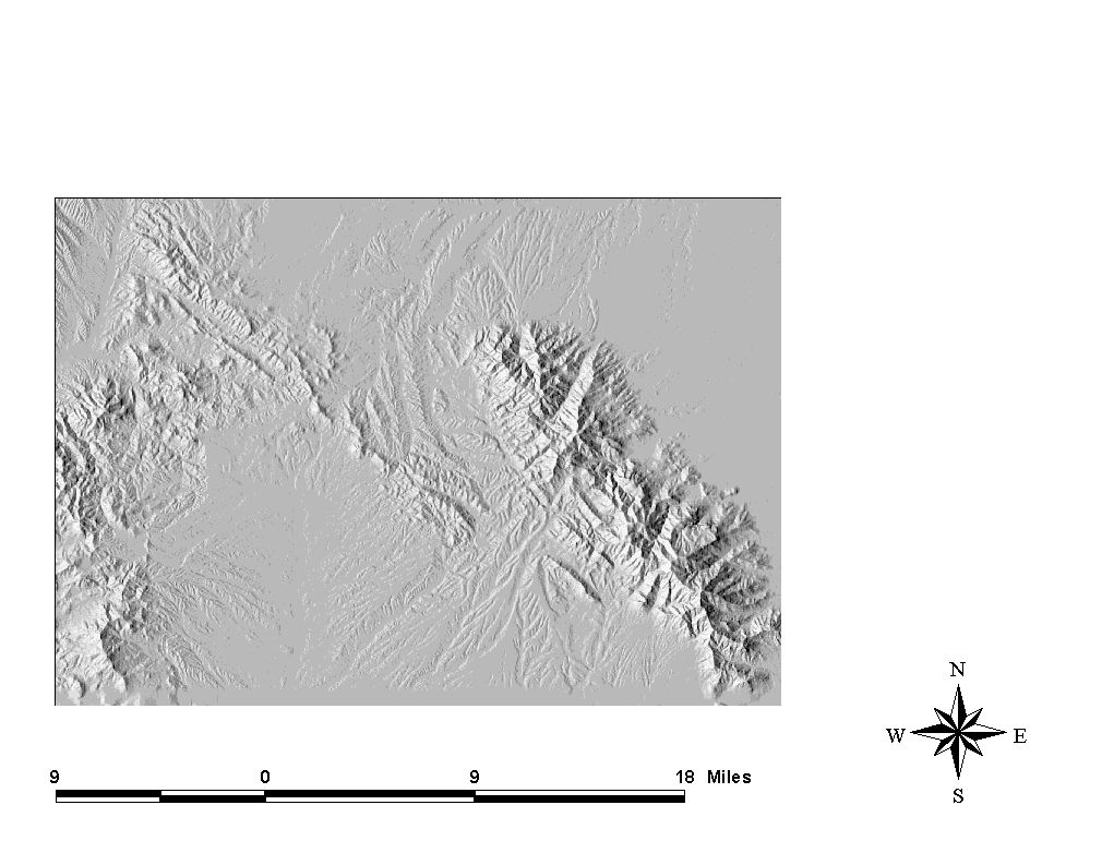 Hillshade of an actual DEM with flipped color ramp (Azimuth = 270)