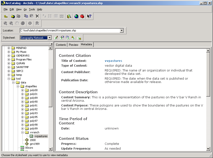 Geography Network Metadata Format