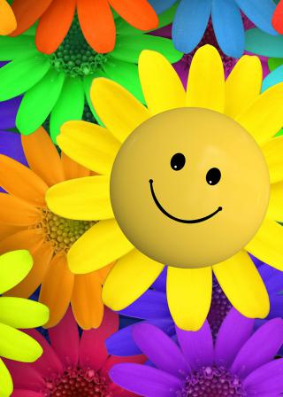 multiple colorful smiley face flowers (Pixabay CC0:257151 / geralt)