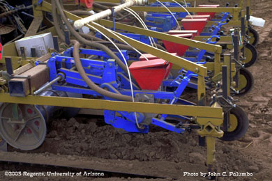 Sled planter set up for planting lettuce in Yuma, Arizona