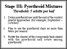 List of things to consider when deciding to use pyrethroids in the third stage of whitefly control