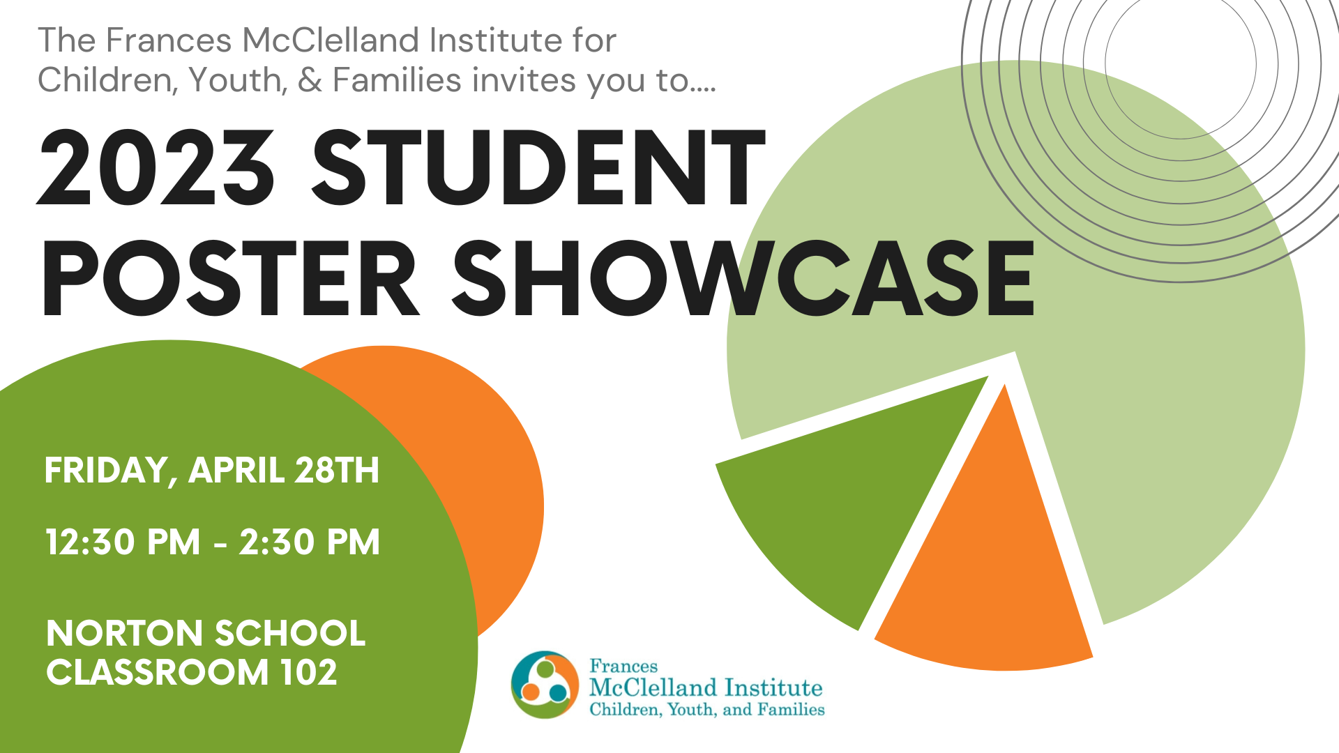 2023 Student Poster Showcase, April 28 12:30 to 2:30 PM McClelland Park Rooms 101 and 102