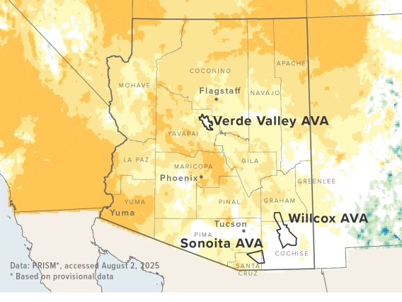 July 2025 precipitation map for Arizona