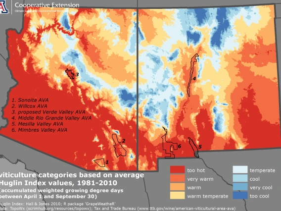 map of average Huglin Index values, 1981-2010