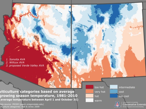 growing season temperature map for AZ and NM