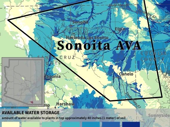 map of available water storage for Sonoita AVA