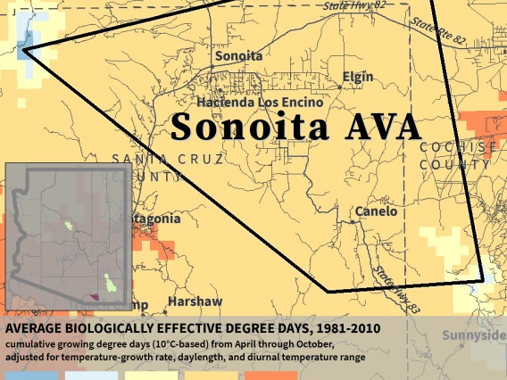 Biologically Effective Degree Days map for Sonoita AVA