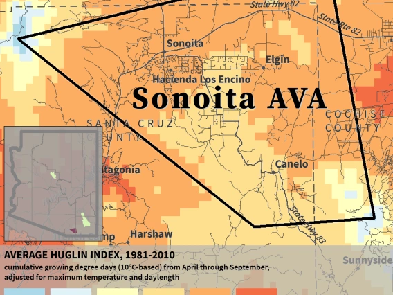 Huglin Index map for Sonoita AVA