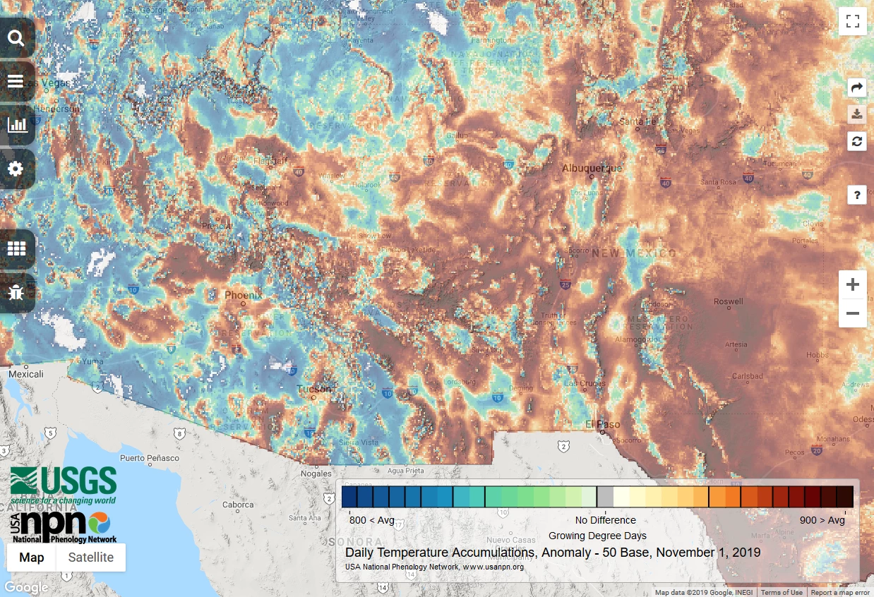 2019 November cumulative GDDs map