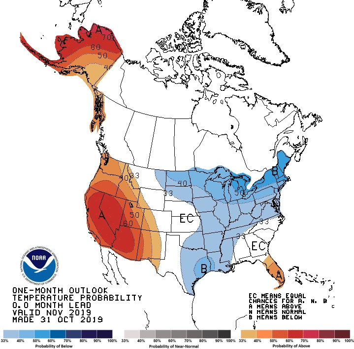 2019 November temperature outlook map