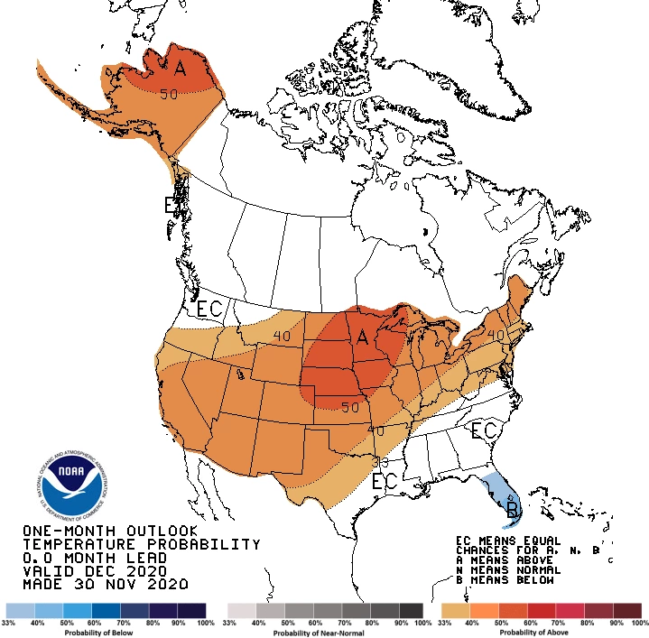 2020 December temperature outlook map