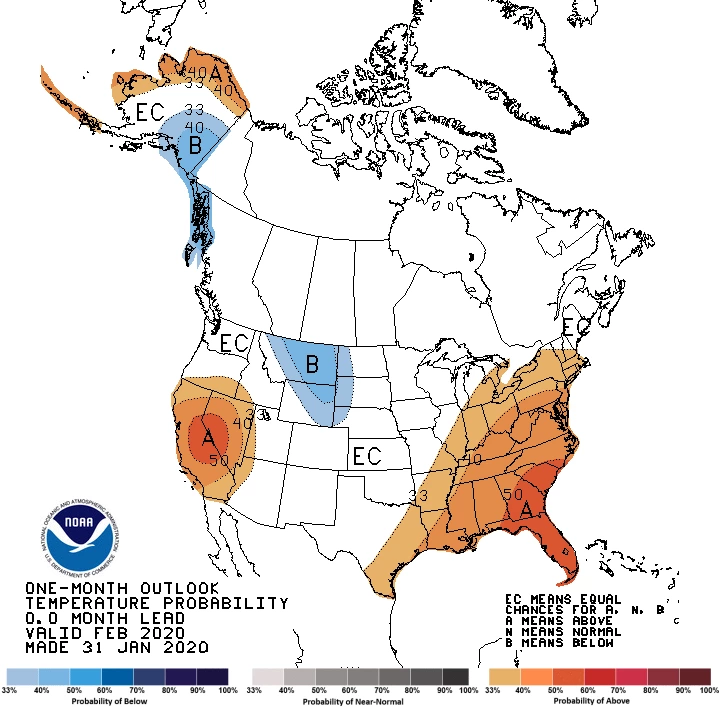 2020 February temperature outlook map