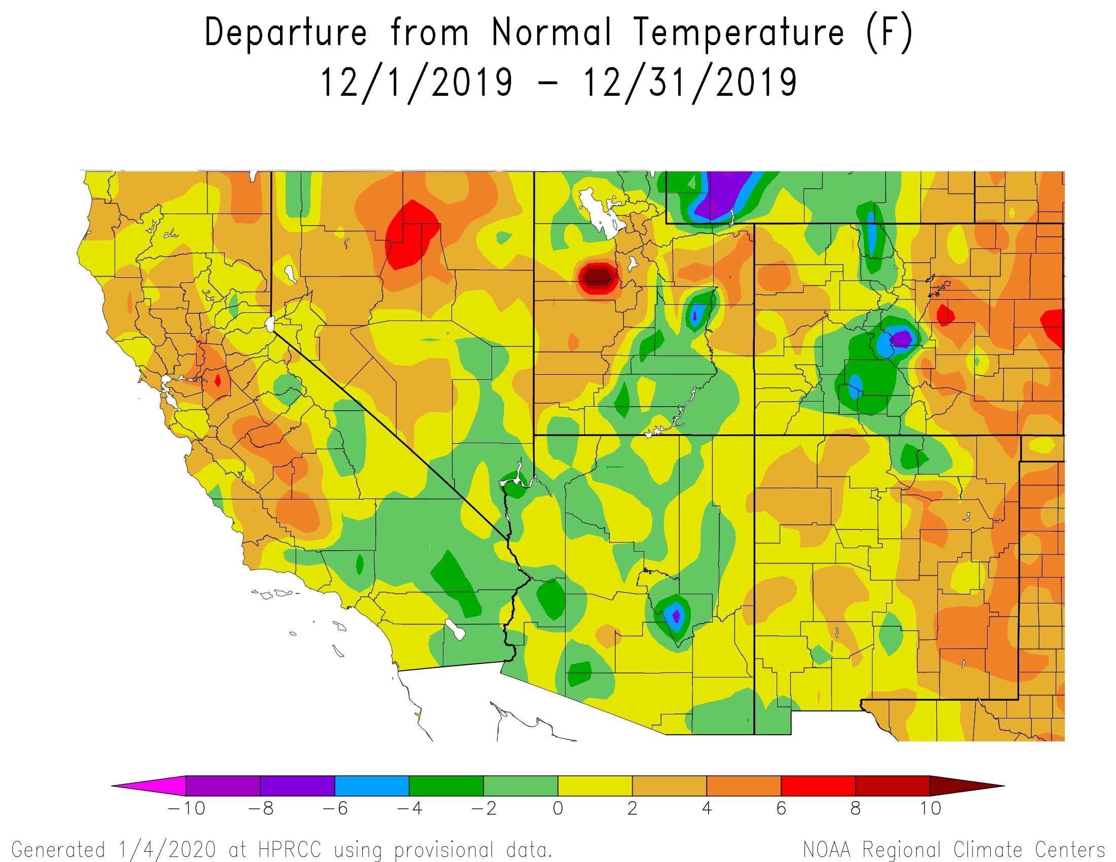 2019 December temperature map