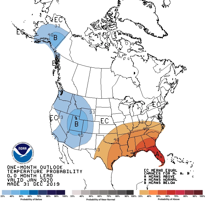 2020 January temperature outlook map