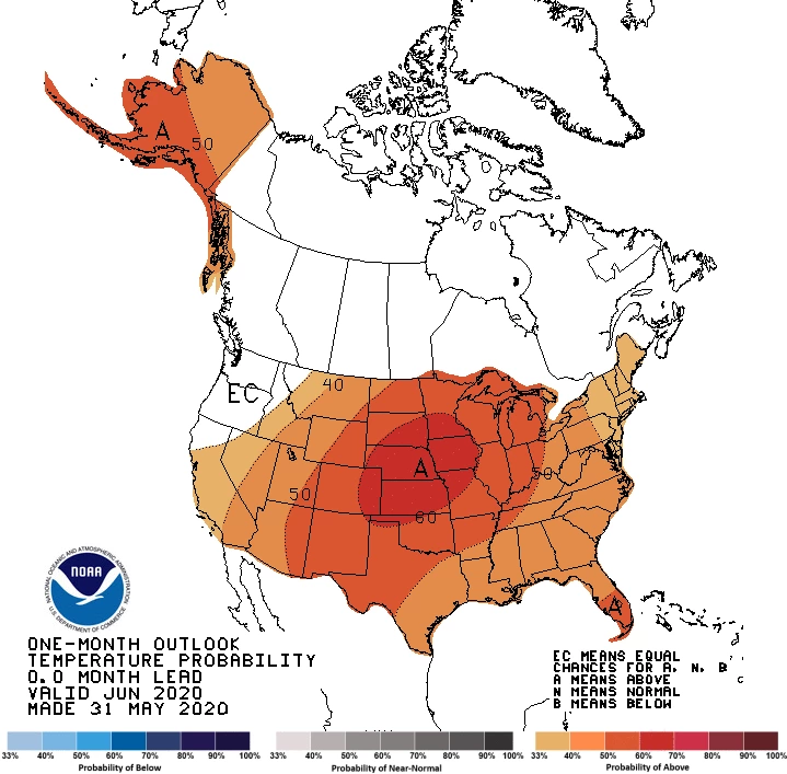 2020 June temperature outlook map