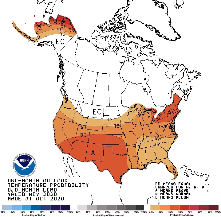 2020 November temperature outlook map