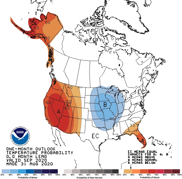 2020 September temperature outlook map