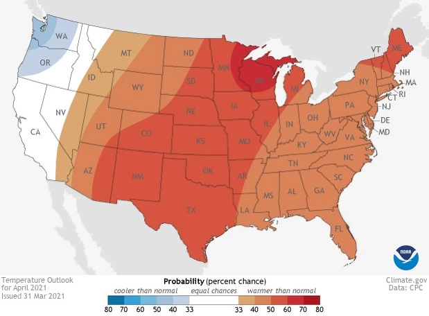 2021 April temperature outlook map