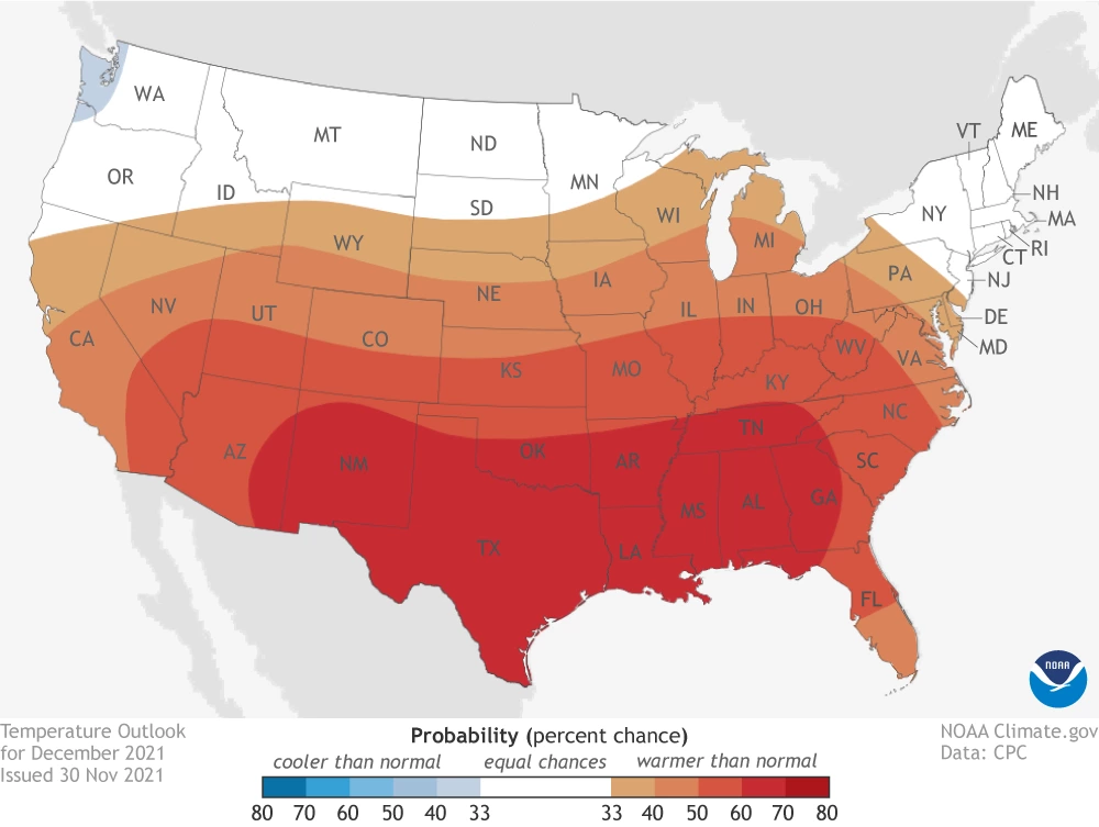 2021 December temperature outlook map