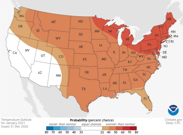 2021 January temperature outlook map