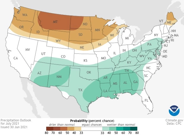 2021 July precipitation outlook map