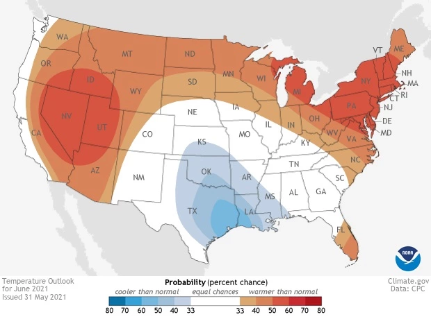 2021 June temperature outlook map