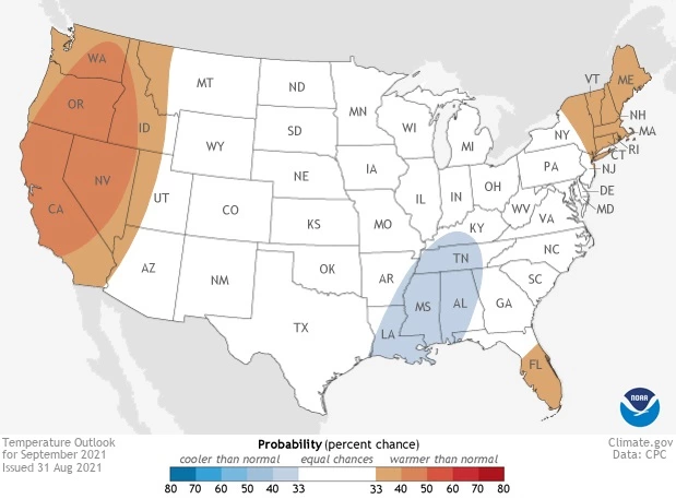 2021 September temperature outlook map