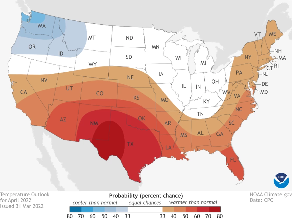 2021 April temperature outlook map