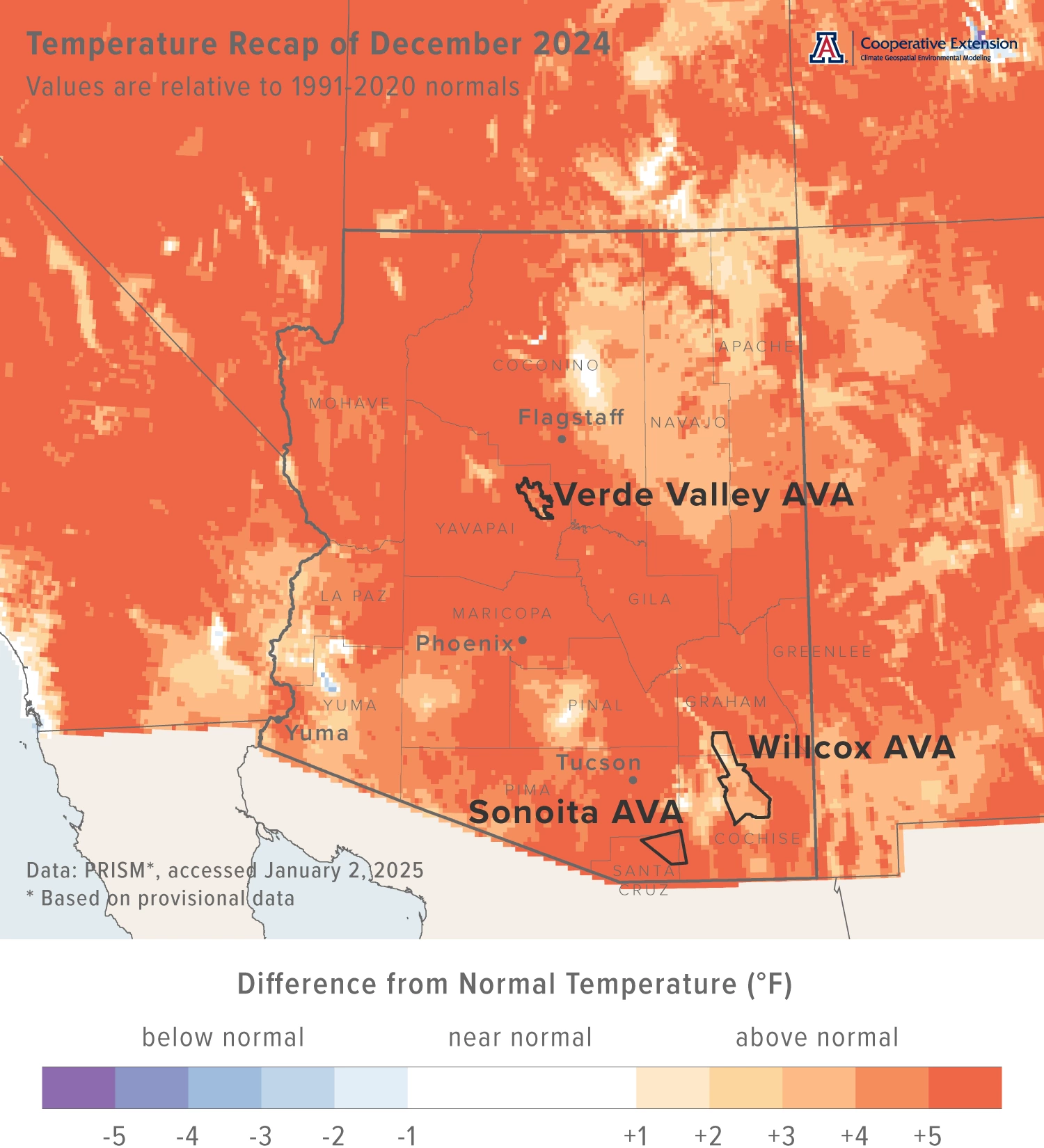 December 2024 temperature map for Arizona