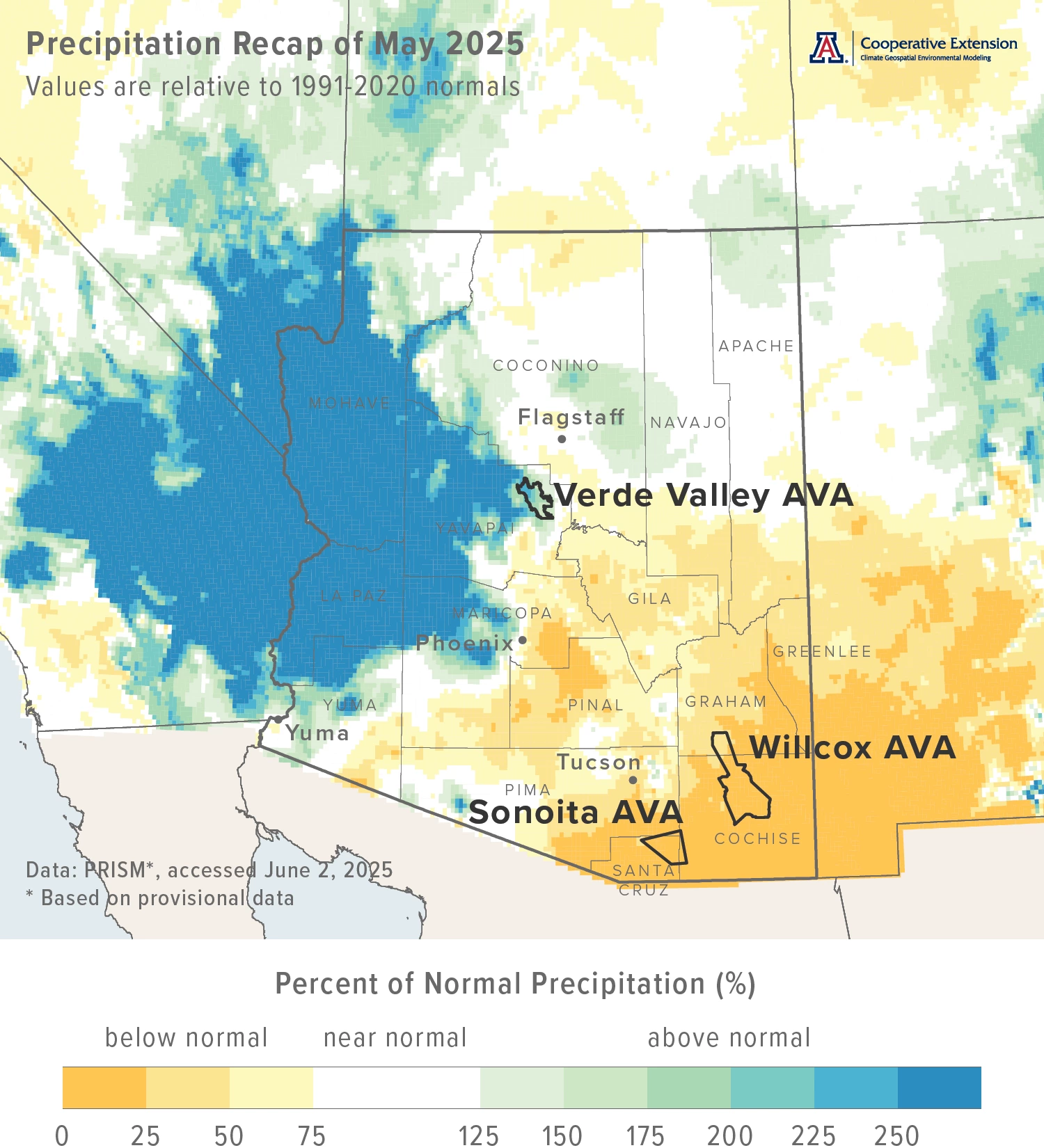 May 2025 precipitation map for Arizona