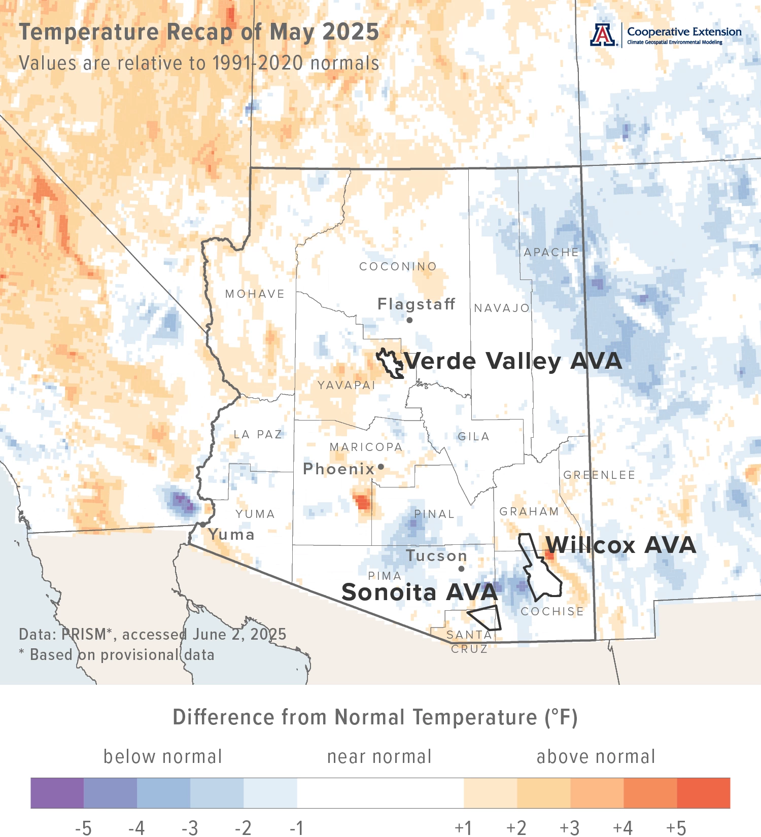May 2025 temperature map for Arizona