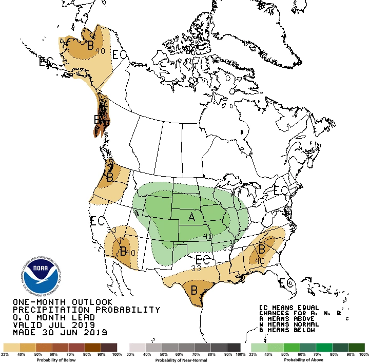 2019 July precipitation outlook map