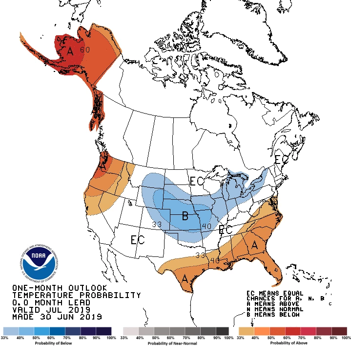 2019 July temperature outlook map