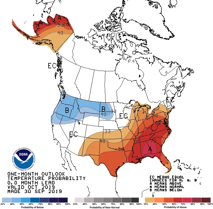 2019 October temperature outlook map