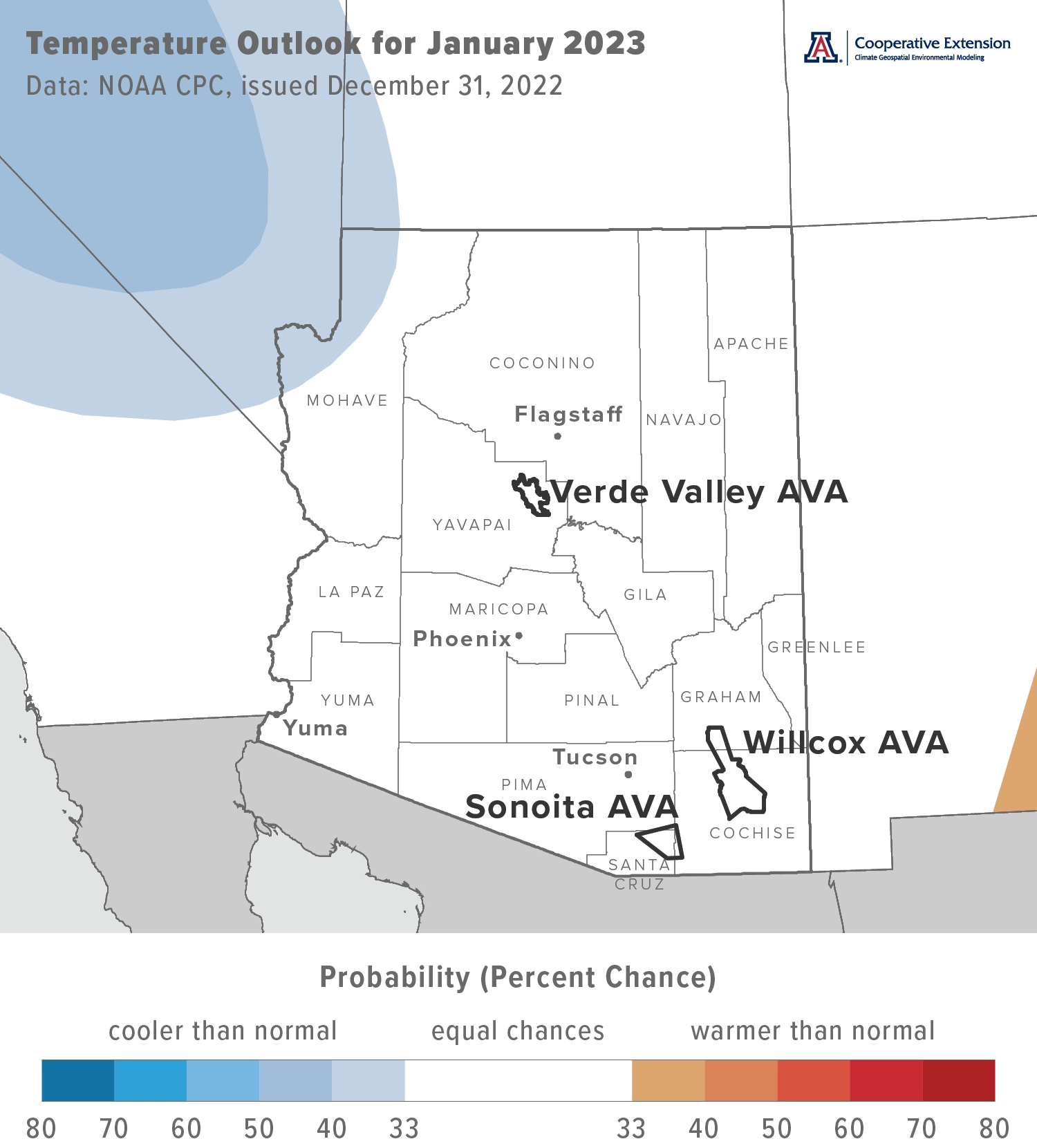 January 2023 temperature outlook map