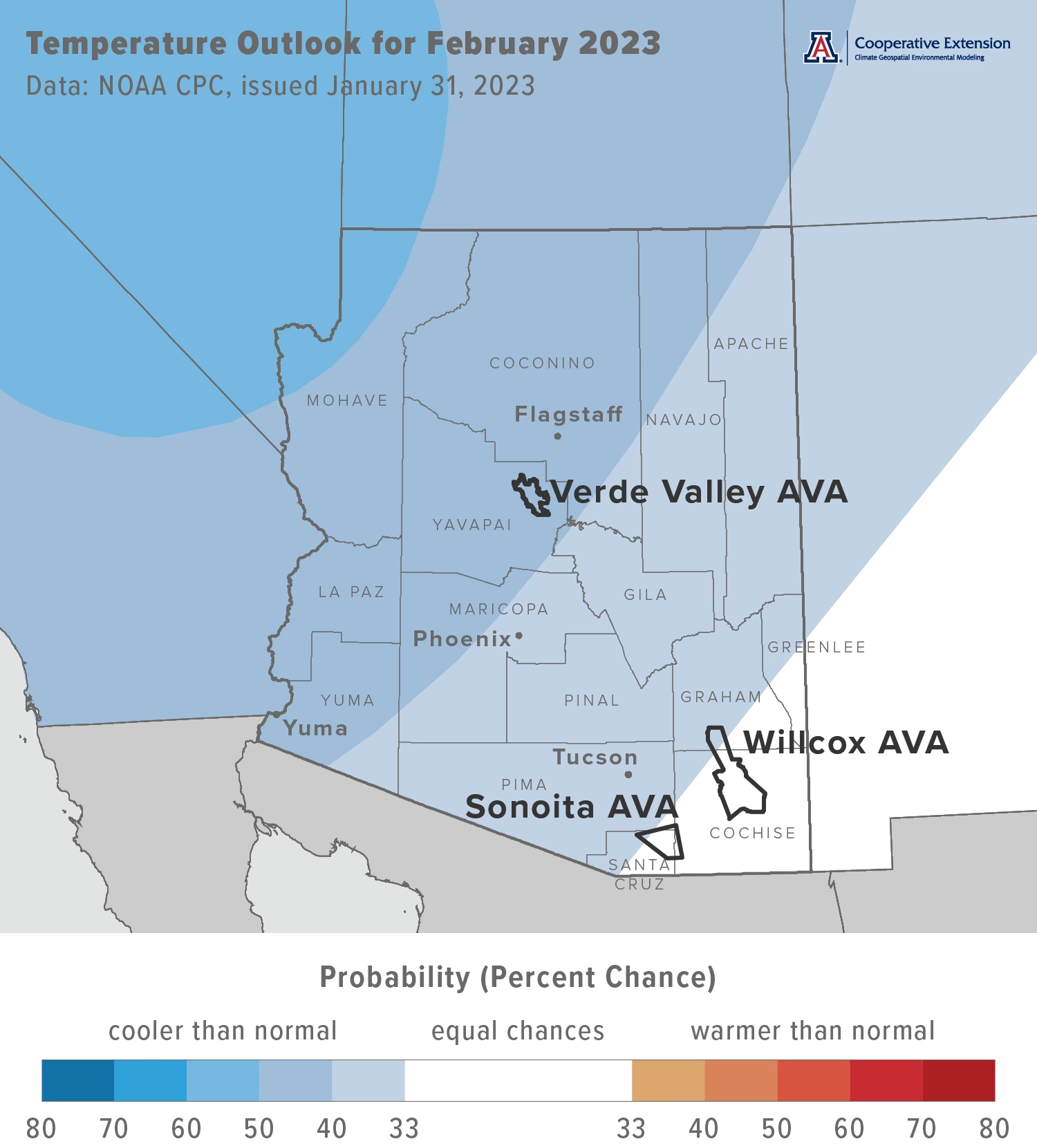 February 2023 temperature outlook map