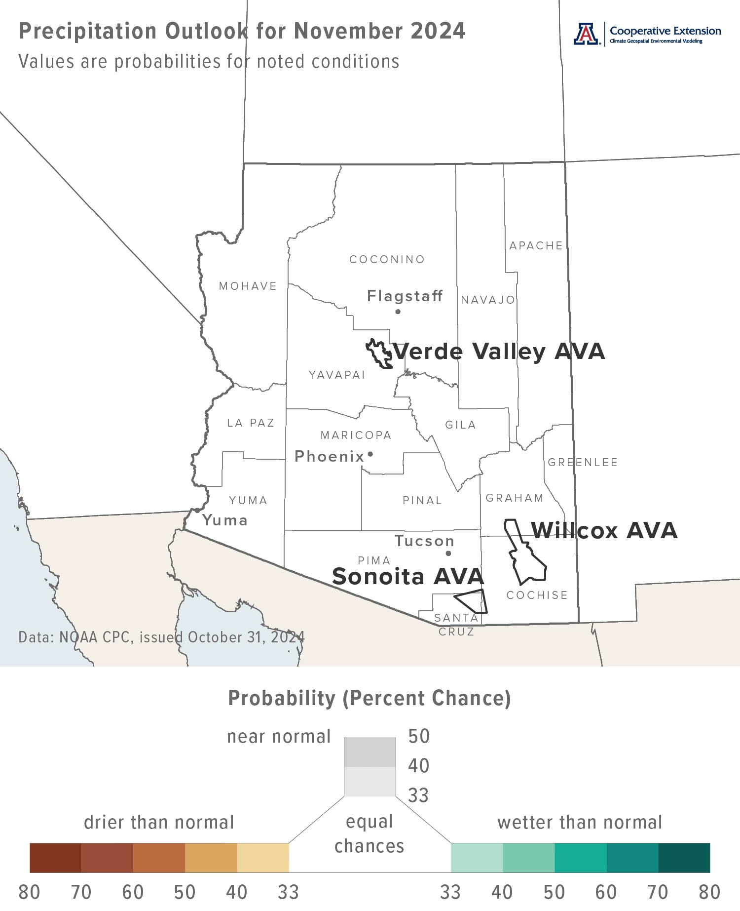 November 2024 precipitation outlook map for Arizona