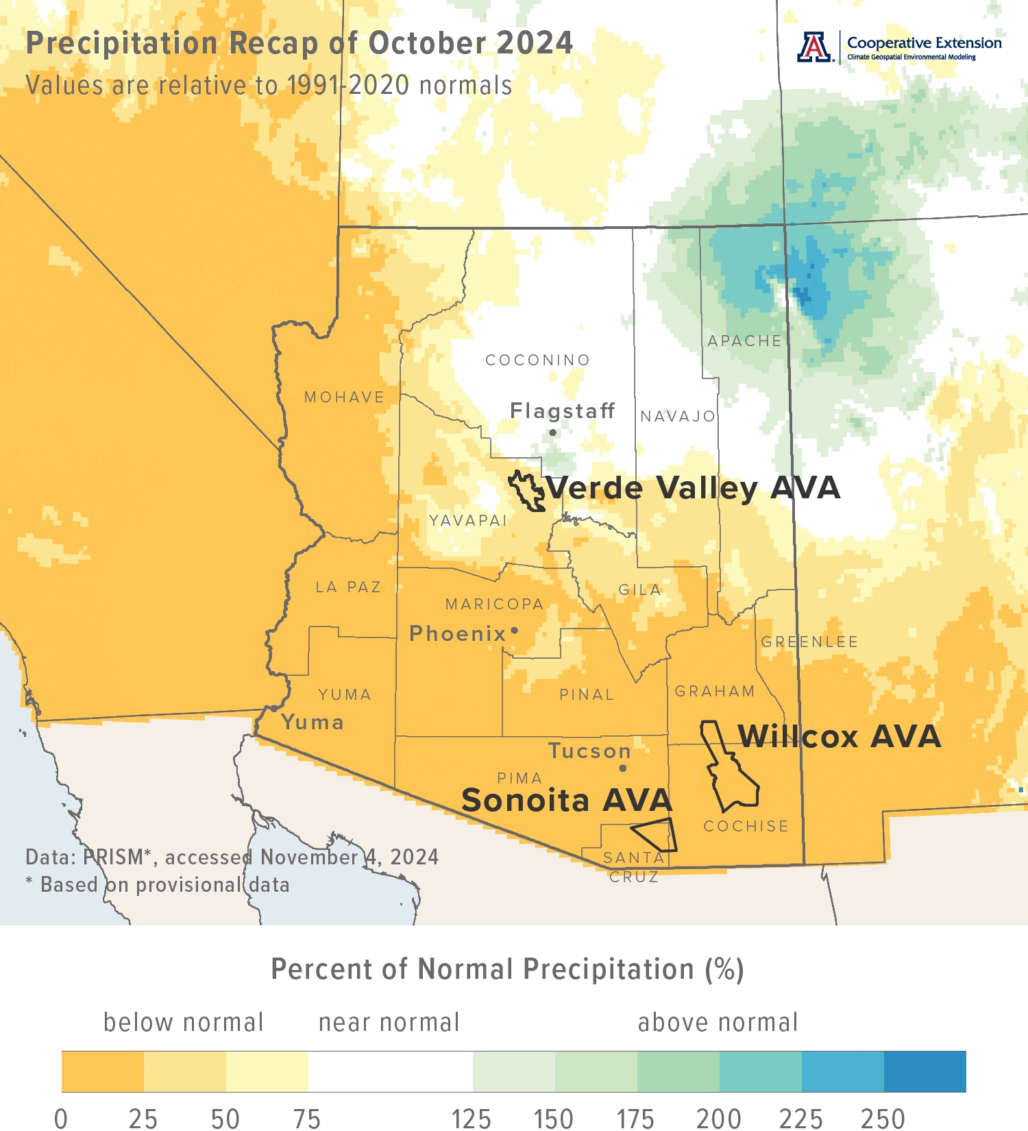 October 2024 precipitation map for Arizona