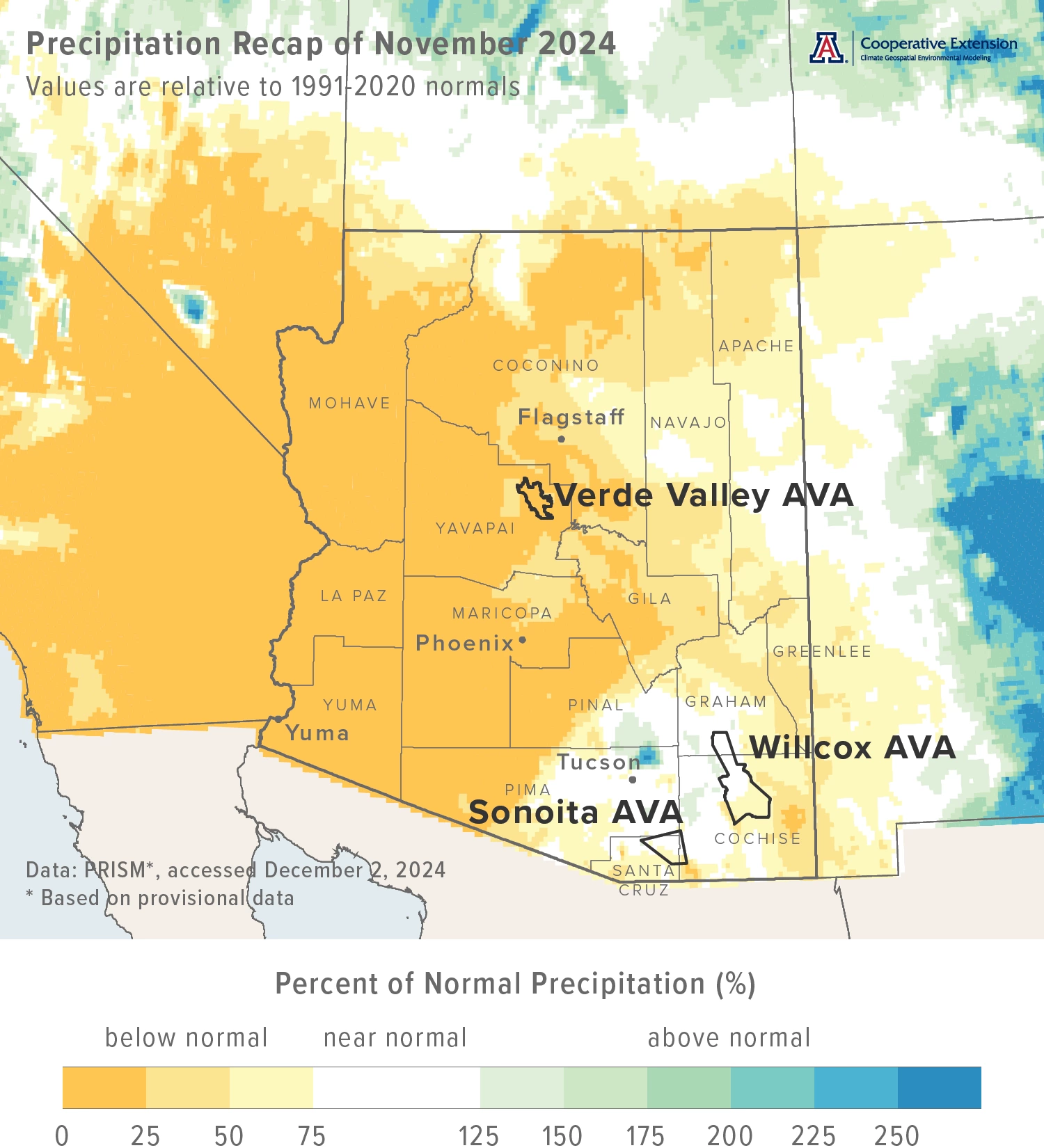 November 2024 precipitation map for Arizona