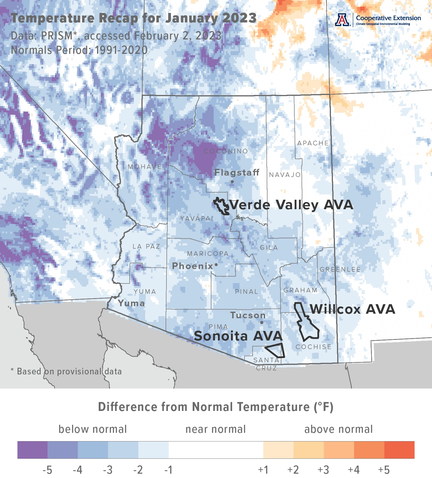 January 2023 temperature map