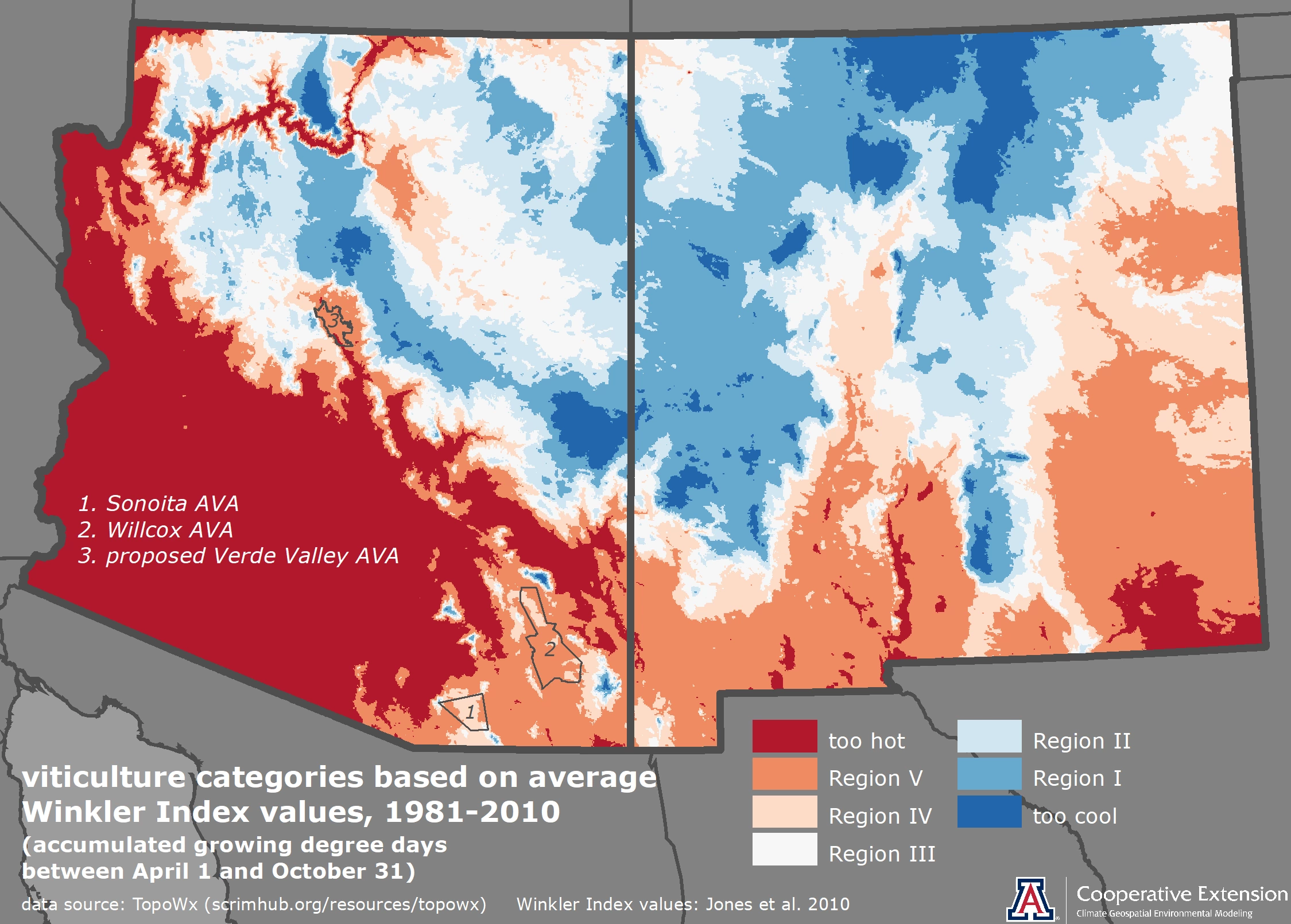 map of average Winkler Index values, 1981-2010