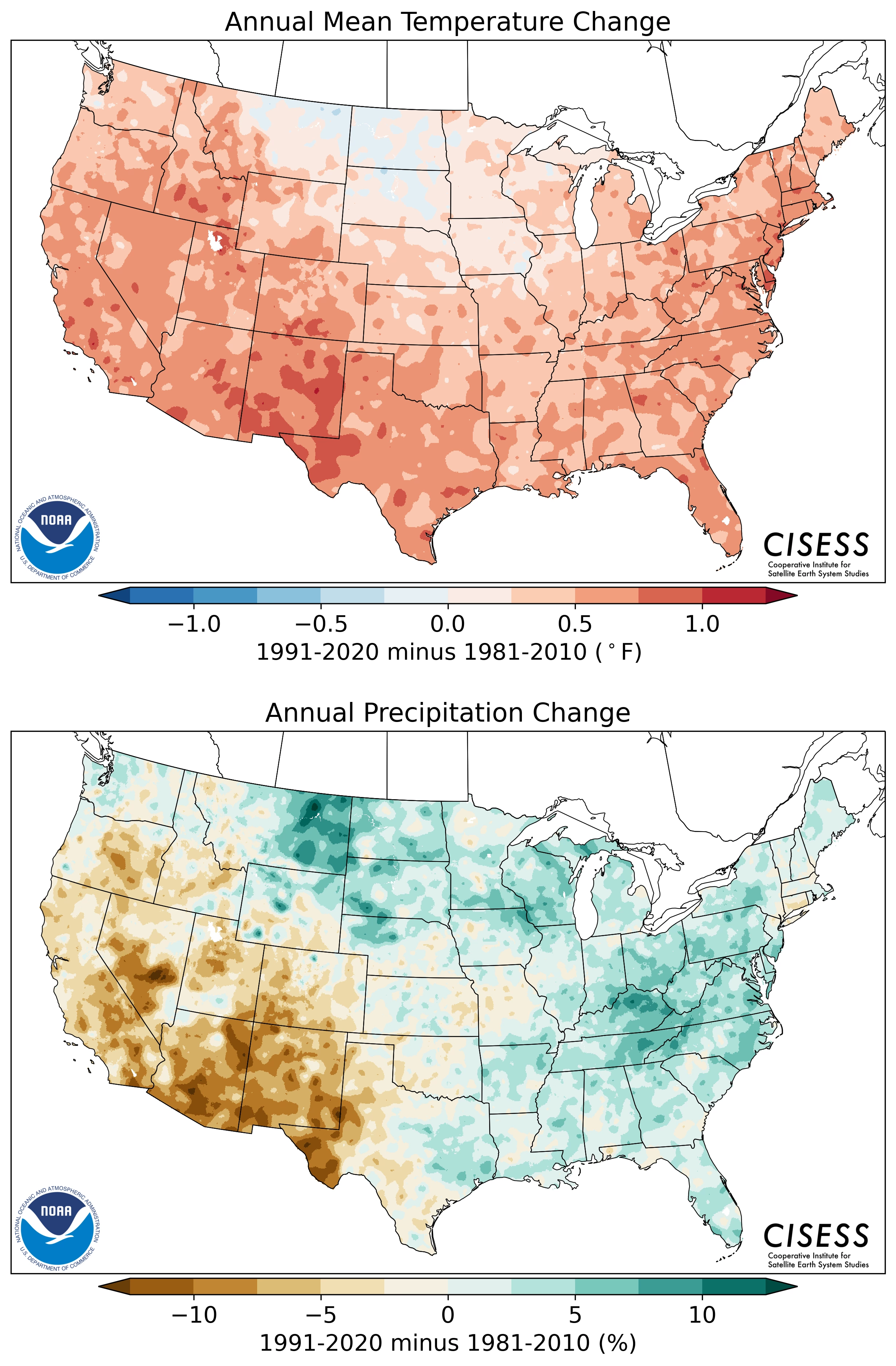 maps comparing 1981-2010 and 1991-2020 climate normals