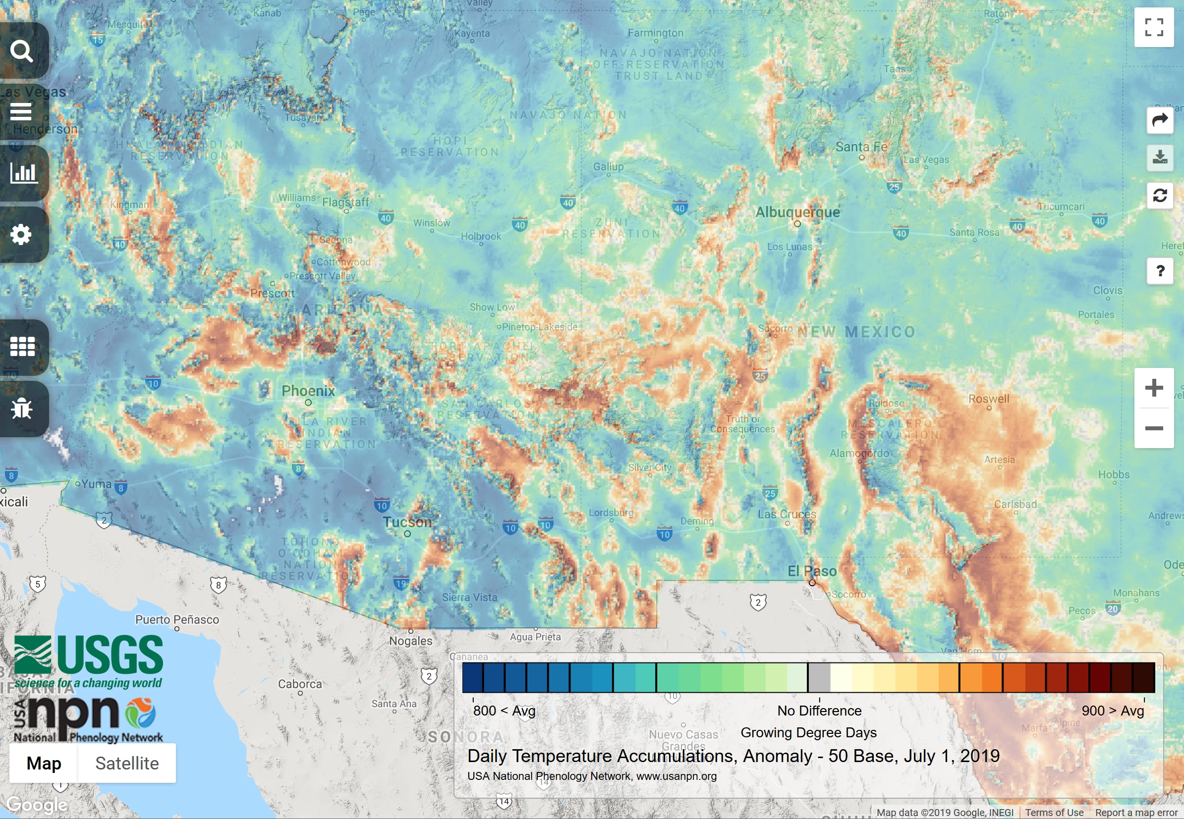 2019 July cumulative GDDs map