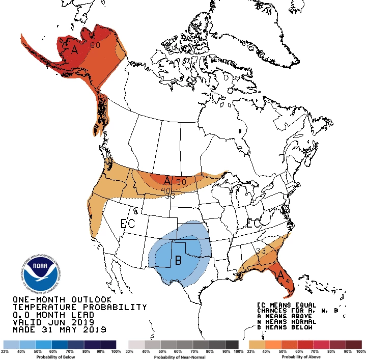 2019 June temperature outlook map