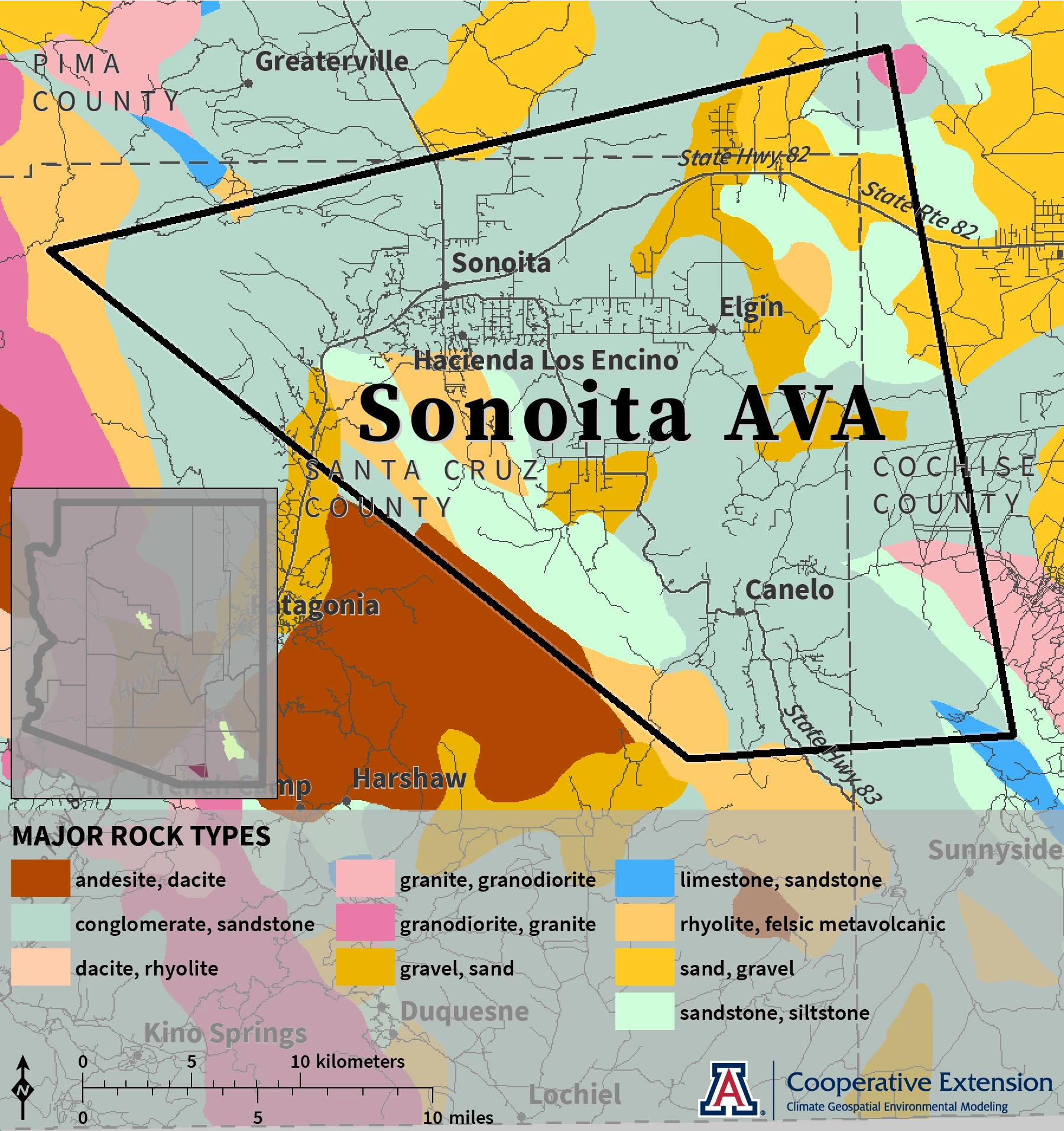 map of major rock types for Sonoita AVA