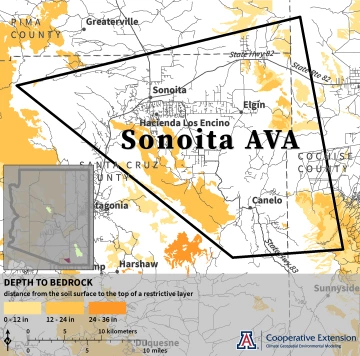 map of depth to bedrock for Sonoita AVA