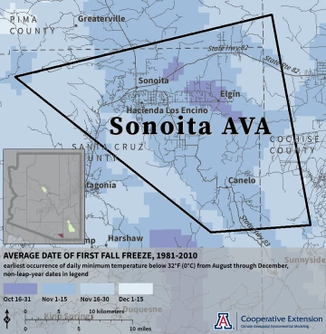 First Fall Freeze map for Sonoita AVA