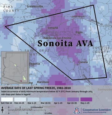 Last Spring Freeze map for Sonoita AVA