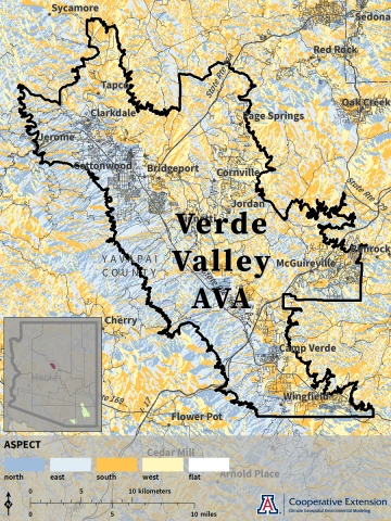 Aspect map for Verde Valley AVA